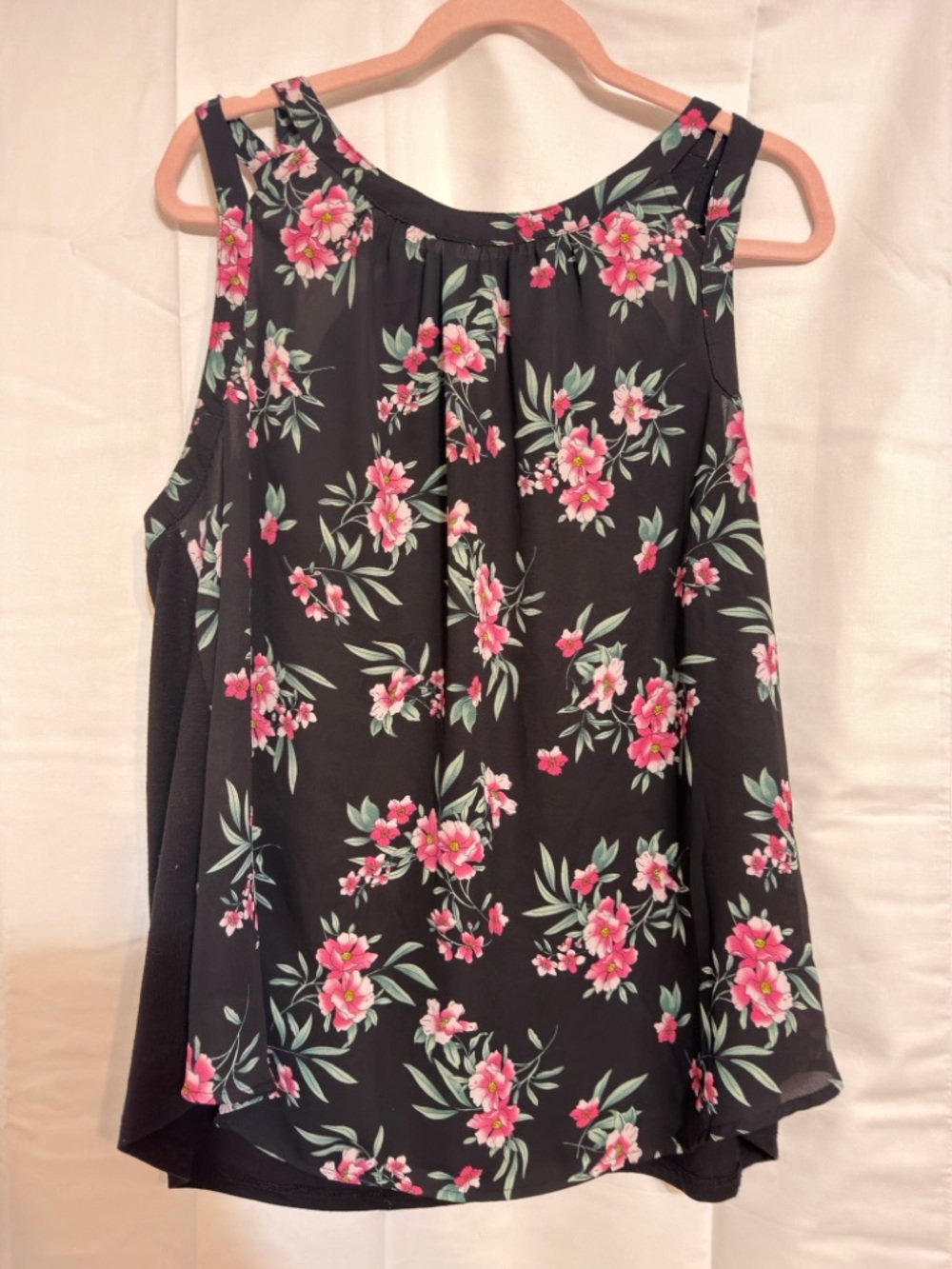 torrid Black Floral Sleeveless Camisole with Pink Blooms